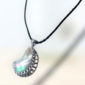 Abalone Moon Shell Pendant Pleather Necklace